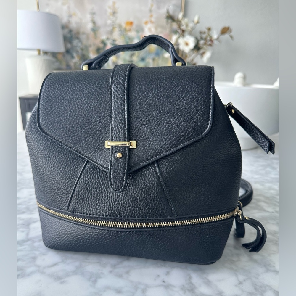 Charming Charlie black/gold mini backpack purse